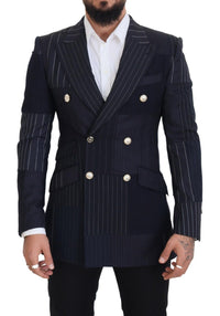 Thumbnail for Navy Blue Double Breasted Slim Fit Blazer