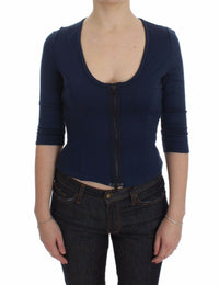 Thumbnail for Chic Zippered Crew-Neck Blue Sweater