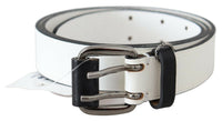 Thumbnail for White Genuine Leather Silver Buckle Waist Belt