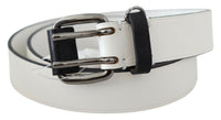Thumbnail for White Genuine Leather Silver Buckle Waist Belt