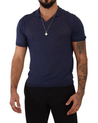 Thumbnail for Navy Linen Blend Collared T-Shirt