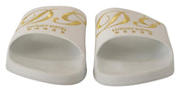 Thumbnail for Chic White Leather Slides with Gold Embroidery