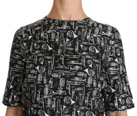 Thumbnail for Black Musical Instruments Print Silk Blouse