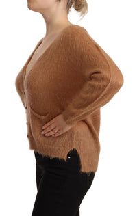 Thumbnail for Chic Brown Knit Cardigan with Front Button Closure