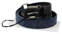 Thumbnail for Black Blue Leather Silver Logo Belt