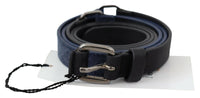 Thumbnail for Black Blue Leather Silver Logo Belt