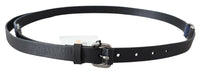 Thumbnail for Black Blue Leather Silver Logo Belt