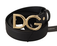 Thumbnail for Black Leather Gold Metal DG Logo Waist Buckle Belt
