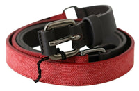 Thumbnail for Red Brown Leather Silver Logo Buckle Waist Belt