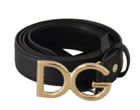 Thumbnail for Black Leather Gold Metal DG Logo Waist Buckle Belt