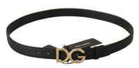 Thumbnail for Black Leather Gold Metal DG Logo Waist Buckle Belt