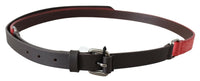 Thumbnail for Red Brown Leather Silver Logo Buckle Waist Belt