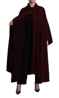 Thumbnail for Elegant Red & Black Long Sleeve Overcoat Jacket