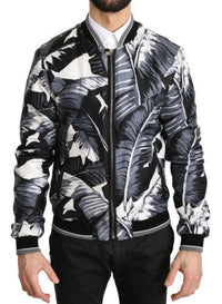 Thumbnail for Elegant Banana Leaf Print Silk Bomber Jacket