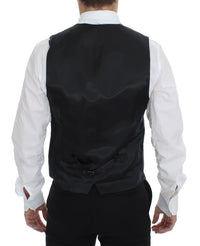 Thumbnail for Gray Striped Wool Single Breasted Vest