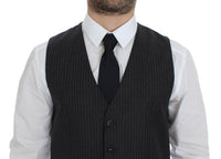 Thumbnail for Gray Striped Wool Single Breasted Vest