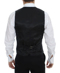 Thumbnail for Black Striped Wool Silk Dress Vest Gilet