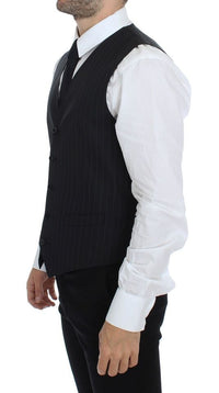 Thumbnail for Black Striped Wool Silk Dress Vest Gilet