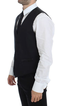 Thumbnail for Black Wool Silk Stretch Dress Vest Blazer