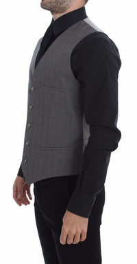 Thumbnail for Gray Cotton Slim Fit Button Front Dress Vest