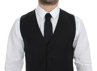 Thumbnail for Black Wool Silk Stretch Dress Vest Blazer