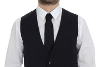 Thumbnail for Blue Cotton Stretch Dress Vest Blazer