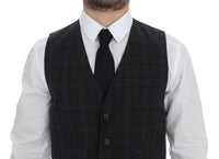 Thumbnail for Gray Checkered Formal Dress Vest Gilet