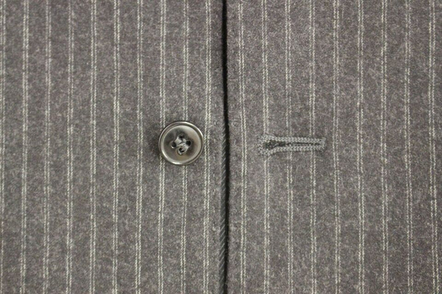Gray Striped Wool Single Breasted Vest