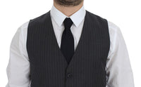Thumbnail for Gray Striped Wool Single Breasted Vest