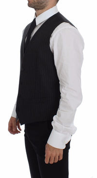 Thumbnail for Gray Striped Wool Logo Vest Gilet Vests