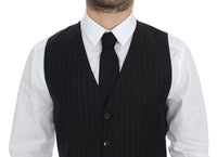 Thumbnail for Black Striped Wool Silk Dress Vest Gilet