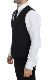 Thumbnail for Black Wool Silk Stretch Dress Vest Blazer