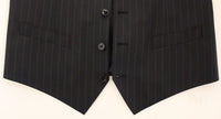 Thumbnail for Black Striped Wool Silk Dress Vest Gilet