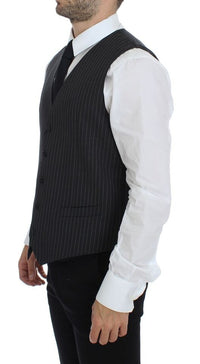 Thumbnail for Gray Striped Wool Single Breasted Vest