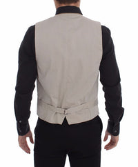 Thumbnail for Beige Cotton Slim Fit Button Front Dress Vest