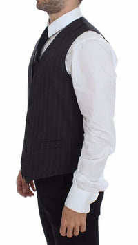 Thumbnail for Gray Striped Wool Logo Vest Gilet Weste