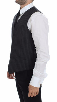 Thumbnail for Gray Striped Wool Logo Vest Gilet Weste