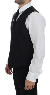 Thumbnail for Black Wool Silk Dress Vest Gilet Weste