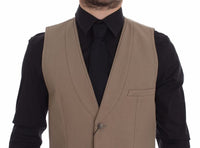 Thumbnail for Beige Cotton Slim Fit Button Front Dress Vest