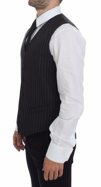 Thumbnail for Gray Striped Wool Logo Vest Gilet Weste