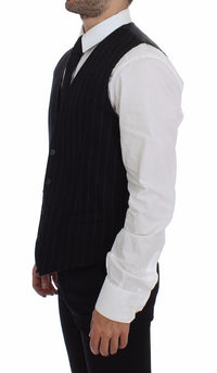 Thumbnail for Black Striped Wool Logo Vest Gilet Weste