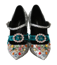 Thumbnail for Elegant Silver-Black Crystal Mary Janes Pumps