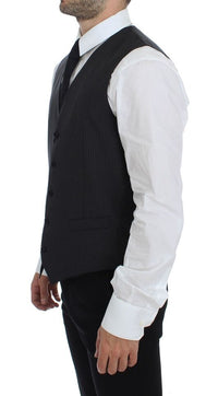 Thumbnail for Gray Striped Wool Single Breasted Vest