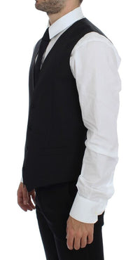 Thumbnail for Black Striped Wool Single Breasted Vest