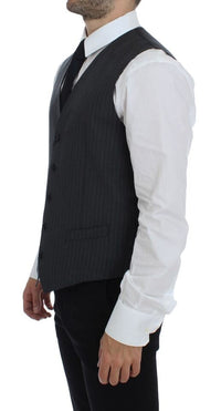 Thumbnail for Gray Striped Wool Single Breasted Vest