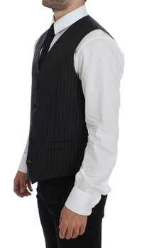 Thumbnail for Gray Striped Wool Logo Vest Gilet Weste