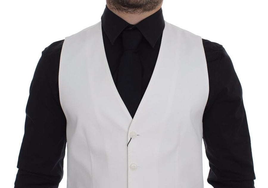 White Cotton Silk Blend Dress Vest Blazer
