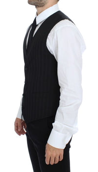 Thumbnail for Black Striped Stretch Dress Vest Gilet