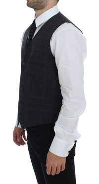 Thumbnail for Gray Checkered Formal Dress Vest Gilet