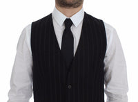 Thumbnail for Black Striped Wool Logo Vest Gilet Weste